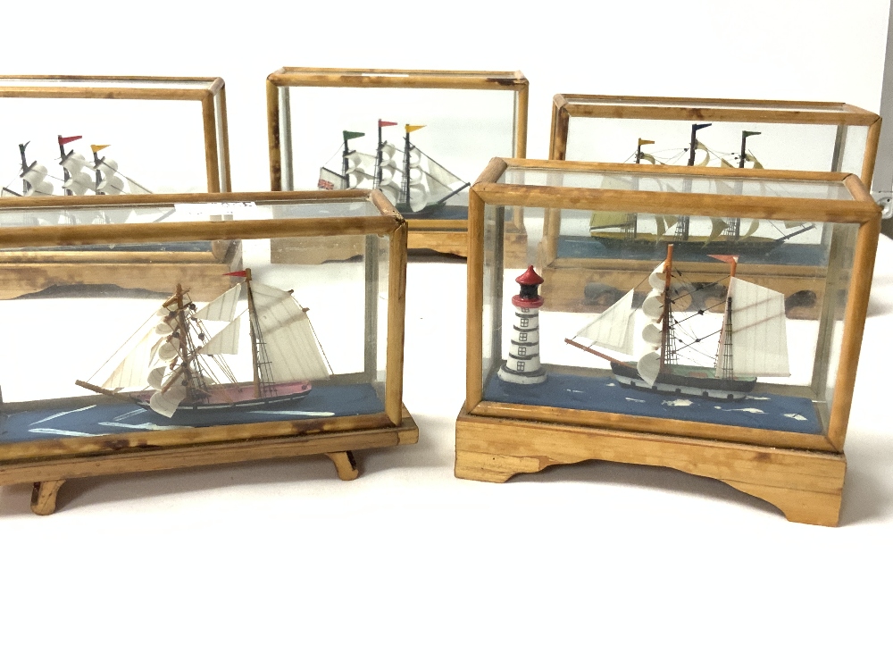 FIVE MINATURE MODEL SAILING SHIPS IN GLAZED BAMBOO CASES; 14X10 CMS - Image 2 of 3