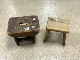 TWO ANTIQUE MILKING STOOLS