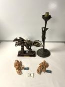 ART NOUVEAU STYLE BRASS LADY TABLE LAMP; 32 CM, A RESIN MODEL OF DESERT ORCHID AND TWO PLASTER