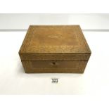 VICTORIAN OAK AND PARQUETRY INLAID WRITING SLOPE, WITH FITTED INTERIOR; 26 CMS.
