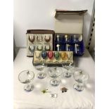 FIVE BABYCHAM GLASSES, SET LEAD CRYSTAL TUMBLERS AND TWO MATCHED BOXED SETS OF GLASSES.