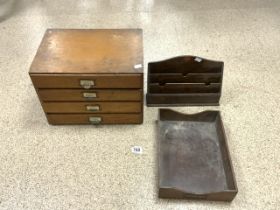 VINTAGE WOODEN INDEX DRAWERS WITH WOODEN DESK TIDY
