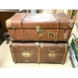 TWO VINTAGE CANVAS COVERED TRAVEL TRUNKS.