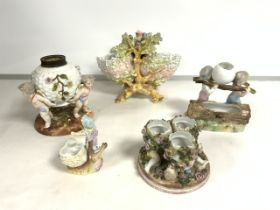 CONTINENTAL PORCELAIN CHERUB SUPPORT LAMP BASE; 15 CMS; PORCELAIN ENCRUSTED BOWL WITH CHILDREN IN