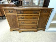 A SMALL REPRODUCTION YEWOOD BREAKFRONT SIDEBOARD; 116X34X72 CMS.