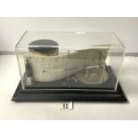 A SILVER PLATED BAROGRAPH BY SHORT & MASON LONDON, No B 1261, IN A PERSPEX CASE.