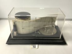 A SILVER PLATED BAROGRAPH BY SHORT & MASON LONDON, No B 1261, IN A PERSPEX CASE.