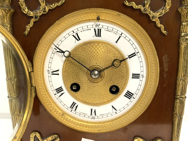 A FRENCH EMPIRE STYLE MAHOGANY MANTLE CLOCK WITH GILT METAL APPLIED DECORATION; JW BENSON LONDON [ - Image 2 of 4