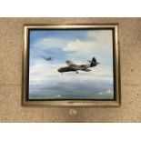 OIL ON BOARD OF TWO RAF AIRSPEED HORSA GLIDERS SIGNED FISHBURN; 58X49 CMS.