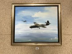 OIL ON BOARD OF TWO RAF AIRSPEED HORSA GLIDERS SIGNED FISHBURN; 58X49 CMS.