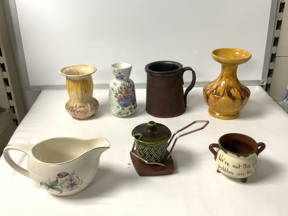 LEATHER AND POTTERY TANKARD, MIXING BOWL, OTHER CERAMICS AND A HORSE AND GYPSY CARAVAN. - Image 4 of 7