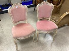 PAIR OF PAINTED LOUIS STYLE BEDROOM CHAIRS WITH PINK UPHOLSTERY
