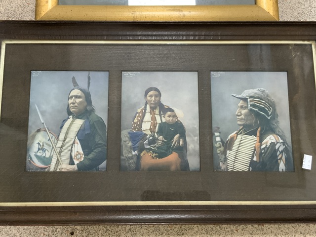 WATERCOLOUR NATIVE AMERICAN ON HORSEBACK ENTITLED ' SUSPICION '; 1910; 30X20 CMS AND PRINT OF CHIEFS - Image 3 of 4