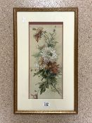 A WATERCOLOUR STUDY STILL LIFE OF FLOWERS SIGNED R KRAMER 1900; 20X45 CMS.