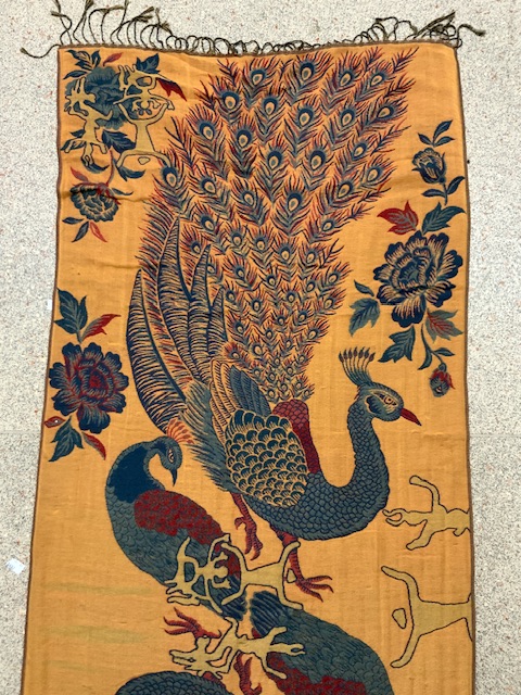 A WOOLLEN SHAWL WITH PEACOCK DESIGN. - Image 6 of 6