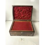 VICTORIAN ROSEWOOD AND MOTHER O' PEARL INLAID JEWELLERY BOX.