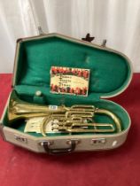 CASED VINTAGE BRASS SAXHORN