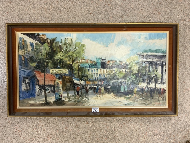 A 1960s OIL OF A PARISIAN SCENE SIGNED CORDET; 80X40 CMS.