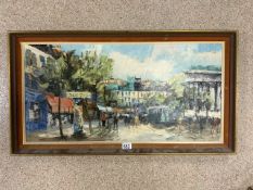 A 1960s OIL OF A PARISIAN SCENE SIGNED CORDET; 80X40 CMS.