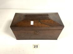 VICTORIAN ROSEWOOD TEA CADDY; A/F.