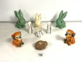 1960s CERAMIC ' FAIRYLITE ' PATTERN CONDIMENTS, SYLVAC RABBITS; A/F AND PAIR DOGS.