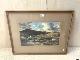 CLAUDE MUNCASTER (1903-1974) - WATERCOLOUR DRAWING - MOUNTAIN VILLAGE IN WALES; 50X34 CMS; SIGNED.