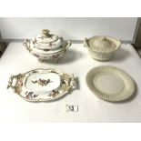 AN EARLY 19TH-CENTURY OVAL PORCELAIN SAUCE TUREEN, COVER AND STAND WITH PAINTED FLORAL