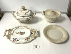 AN EARLY 19TH-CENTURY OVAL PORCELAIN SAUCE TUREEN, COVER AND STAND WITH PAINTED FLORAL