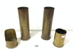 TWO TRENCH ART SHELLS WITH RELIGOUS BETHLEHEM ENGRAVING - DATED 1927 AND TWO OTHERS.