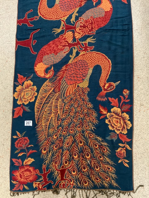 A WOOLLEN SHAWL WITH PEACOCK DESIGN. - Image 2 of 6