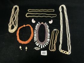SIMULATED PEARL NECKLACES, OTHER NECKLACES AND COSTUME EARRINGS.