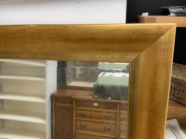 LARGE MODERN SQUARE GILT FRAMED BEVELLED WALL MIRROR; 108X140 CMS. - Image 2 of 3