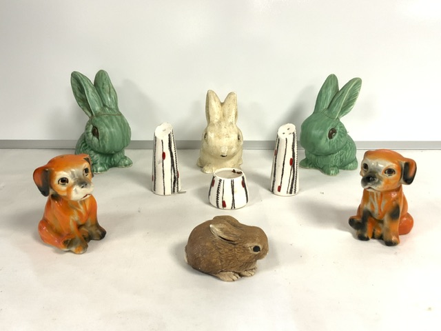 1960s CERAMIC ' FAIRYLITE ' PATTERN CONDIMENTS, SYLVAC RABBITS; A/F AND PAIR DOGS. - Image 2 of 3