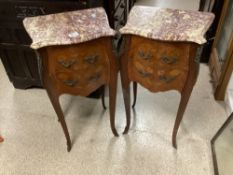 VINTAGE PAIR OF FRENCH LOUIS STYLE BEDSIDE CHESTS WITH PINK MARBLE TOPS