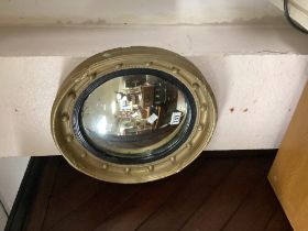 VINTAGE ROUND CONVEX WALL MIRROR; 43CM