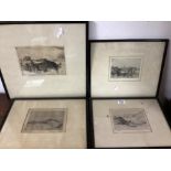 OLIVER HALL (1869-1957) ENGLAND FOUR SIGNED ETCHINGS ALL FRAMED AND GLAZED; 43 X 46CM
