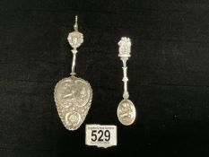ORNATE 19TH-CENTURY DUTCH HALLMARKED SILVER EMBOSSED SPOON WITH ENGLISH IMPORT MARKS; 15CM AND A