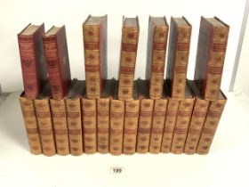 NINETEEN LEATHER BOUND VOLS OF THACKERYS WORKS (VOL 15 MISSING), AND VOLS ONE AND TWO WORKS OF