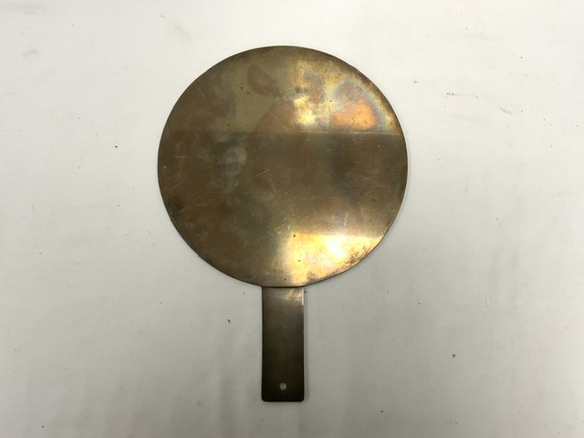 A CHINESE BRONZE HAND MIRROR WITH RELIEF DECORATION; 32 CMS. - Image 3 of 3