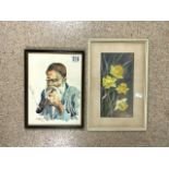 A JAPANESE WATERCOLOUR STUDY OF MAN SMOKING PIPE SIGNED A.SHOGAY; 1964; 21X29 CMS AND WATERCOLOUR OF