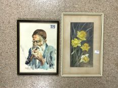 A JAPANESE WATERCOLOUR STUDY OF MAN SMOKING PIPE SIGNED A.SHOGAY; 1964; 21X29 CMS AND WATERCOLOUR OF