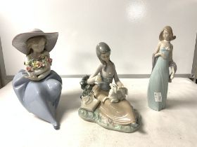 LLADRO FIGURE - FRAGRANT BOUQUET AND INGENUE AND GIRL FEEDING LAMB.