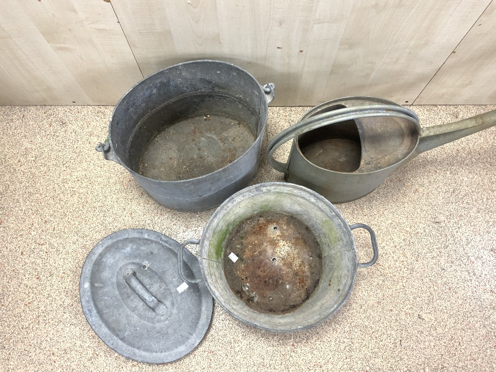 GALVANISED WATERING CAN, SWING HANDLE POT AND BOWL. - Image 2 of 4