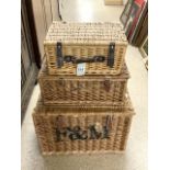 A FORTNUM AND MASON WICKER PICNIC BASKET AND TWO OTHERS.