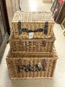 A FORTNUM AND MASON WICKER PICNIC BASKET AND TWO OTHERS.