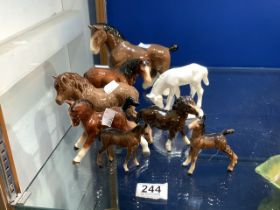 FOUR PORCELAIN SYLVAC HORSES, THREE SMALL BESWICK HORSES AND ONE OTHER.