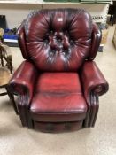 VINTAGE OX BLOOD RED CHESTERFIELD RECLINING ARM CHAIR
