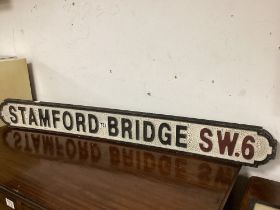 REPRODUCTION STAMFORD BRIDGE SW6 STREET SIGN; 117 X 13.5CM