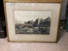 CLAUDE MUNCASTER (1903-1974) ENGLAND SIGNED PENCIL WATERCOLOR DRAWING TITLED NORTH BRIDGE HALIFAX