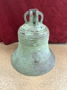 A LARGE VICTORIAN CAST BRONZE BELL MARKED THOMAS MEARS OF LONDON, FOUNDED 1866 (NO CLAPPER),